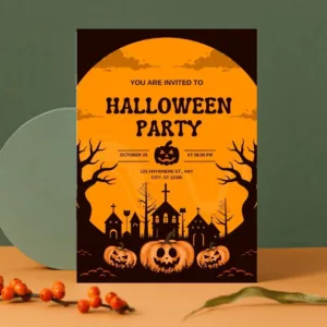 Orange and Black Simple Halloween Party Invitation